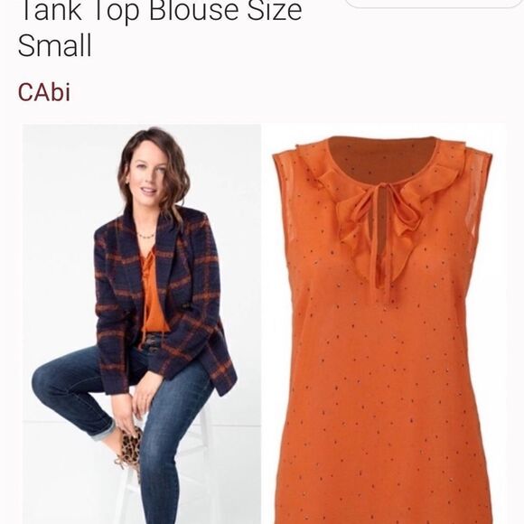Cabi #3764 Sprinkle Top Orange Sleeveless Ruffle with Speckle Print - Picture 2 of 16
